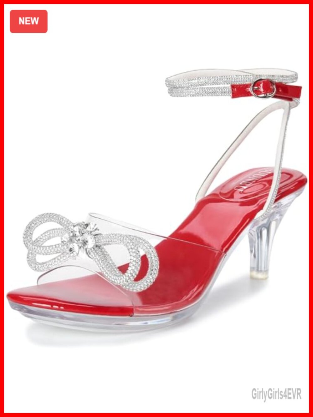 Rhinestone Bow Ankle Strap Platform Heeled Sandals Clear Stiletto